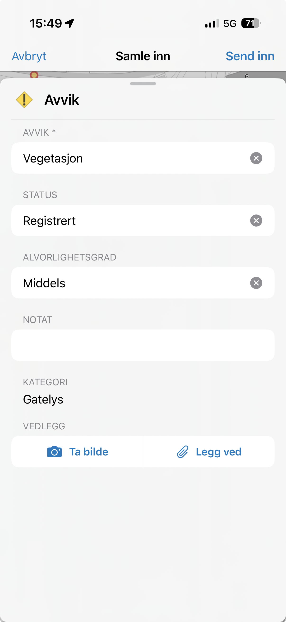 Skjema for nytt avvik i Field Maps